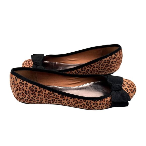 Alfani Size 7.5 Leopard Print Ballet Flats Bow Womens Cushioned Insole Black - Picture 2 of 12